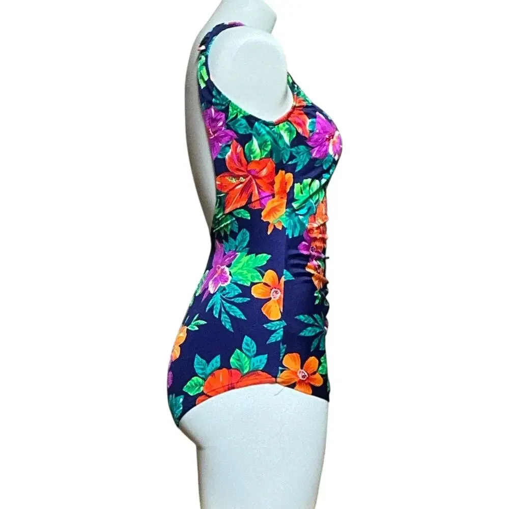 Maxine of Hollywood Made in USA Tropical Floral Swimsuit Skirt Vintage 80s 12